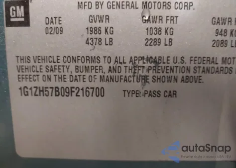 2009 Chevrolet Malibu Lt из США, поврежденный, VIN 1G1ZH57B09F216700